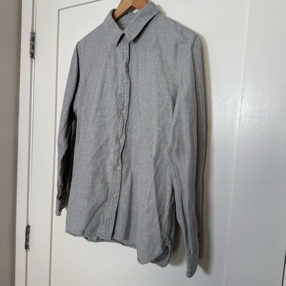 Uniqlo Shirt Womens Sz L Gray Button Up Long Sleeve 100% Cotton Casual Office - Picture 2 of 12